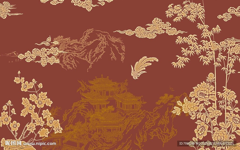 中式复古花鸟纹装饰图案