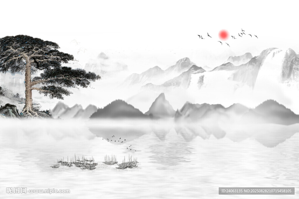 迎客松山水画