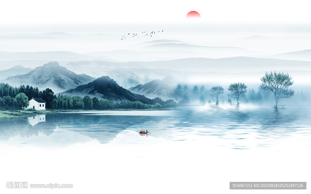中国风水墨山水画背景墙