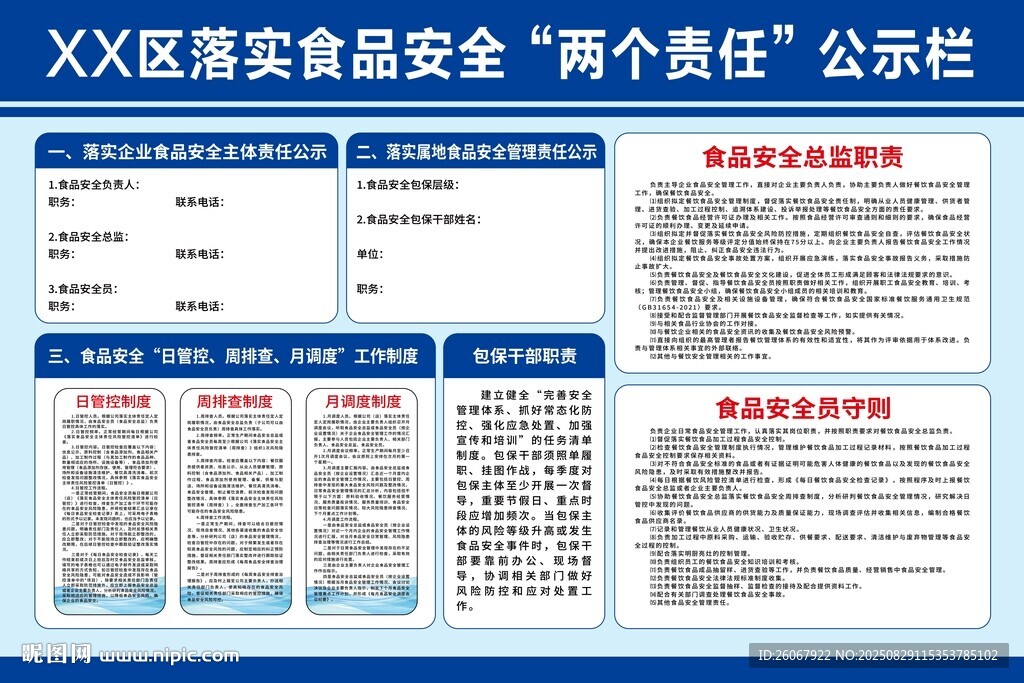 落实食品安全两个责任公示栏