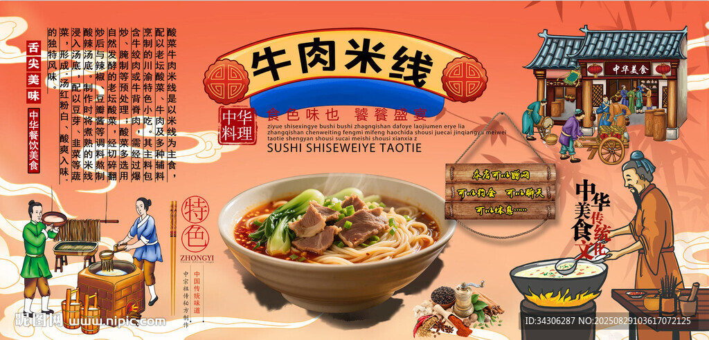 牛肉米线背景墙