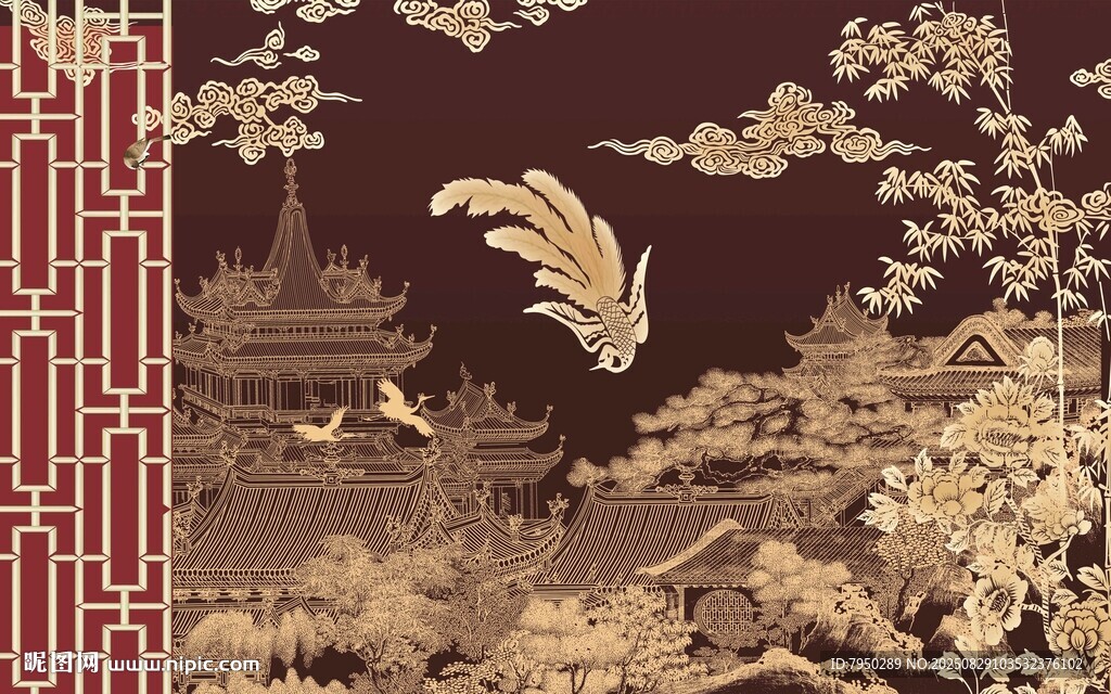 中式古典花鸟风景图案