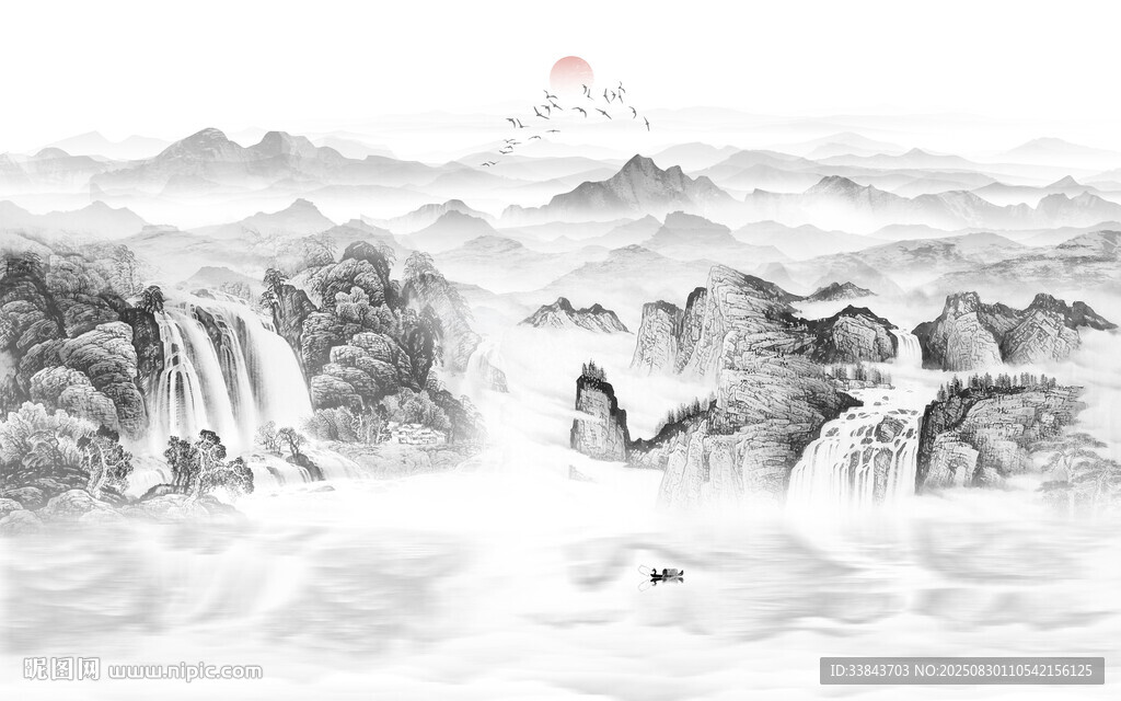 国画水墨山水画
