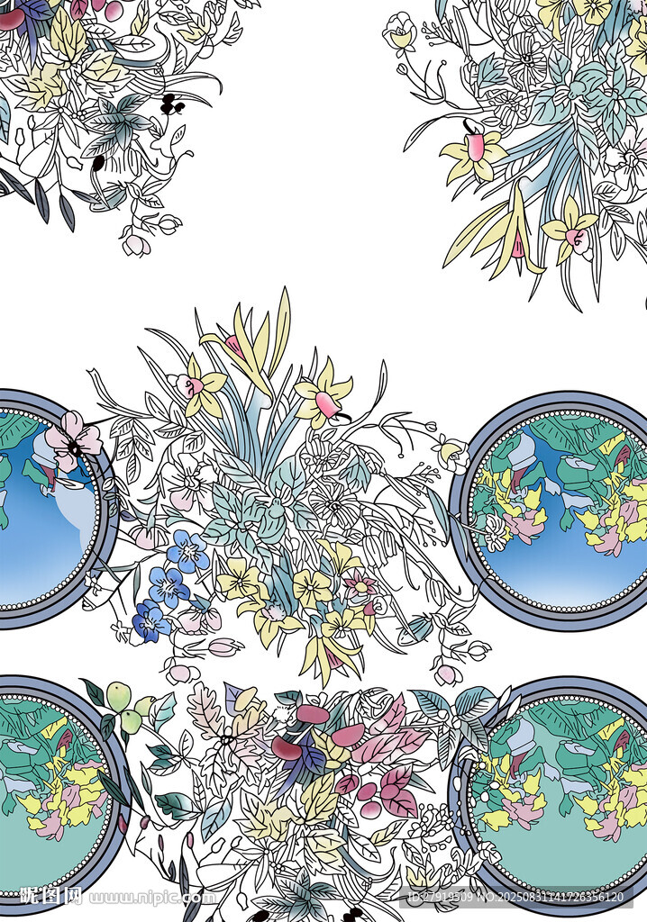 花卉与圆盘图案装饰画