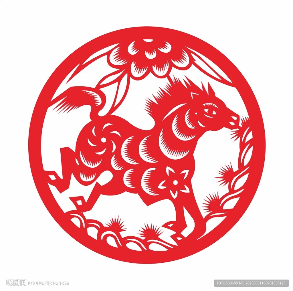 十二生肖窗花贴纸矢量图马