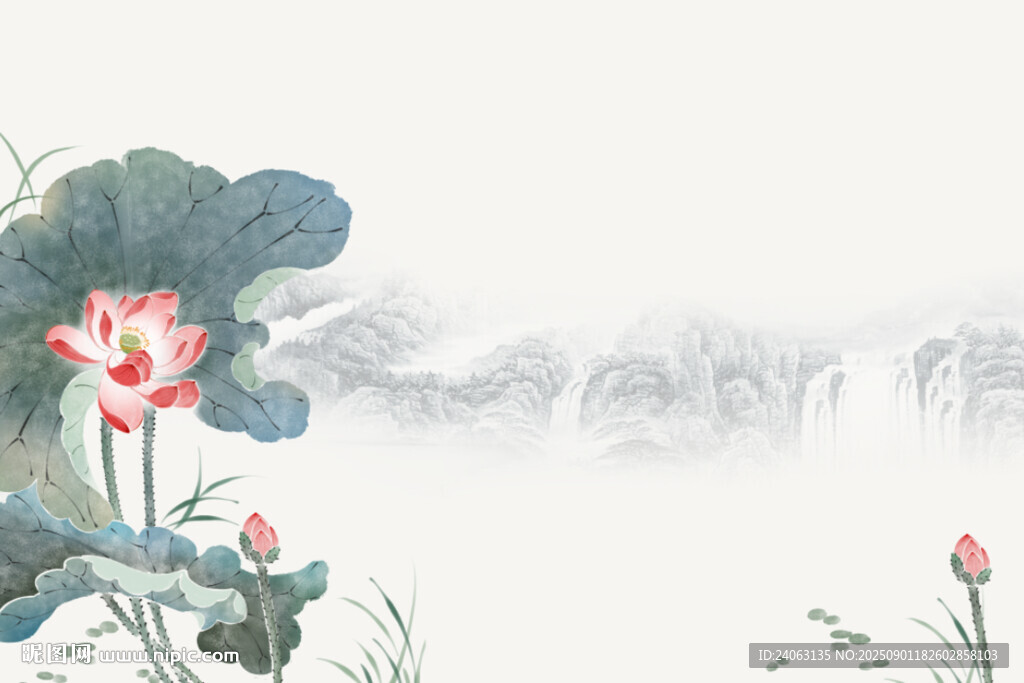 水墨国画荷花