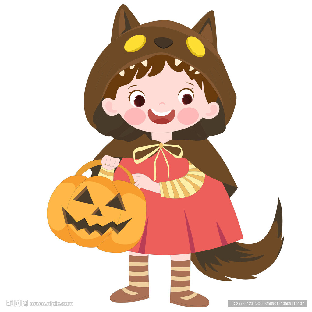 万圣节狼外婆服装拿南瓜灯女孩