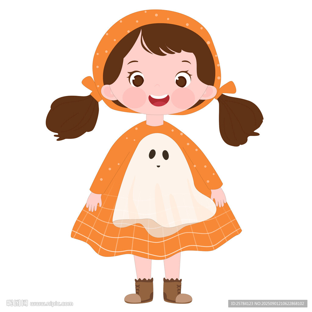 万圣节穿幽灵服装可爱女孩插画