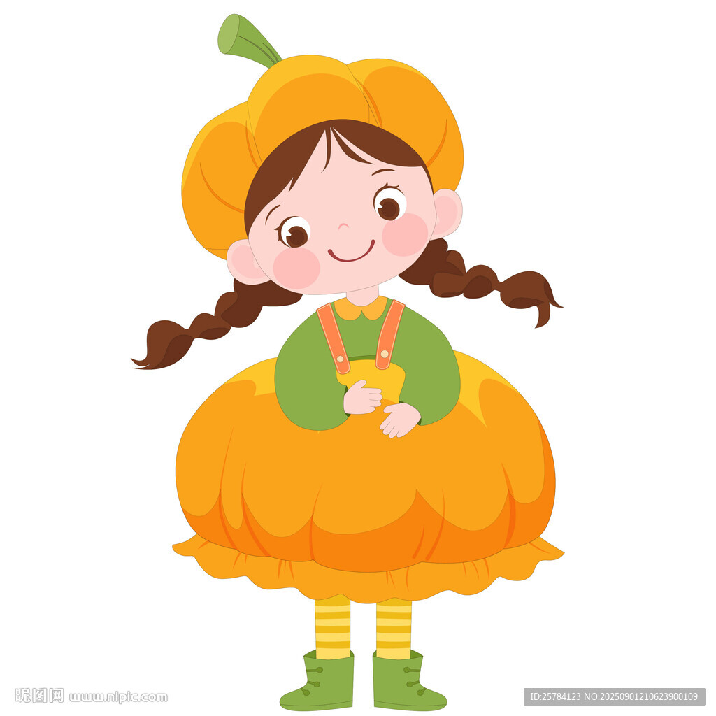 万圣节穿南瓜服装可爱女孩插画