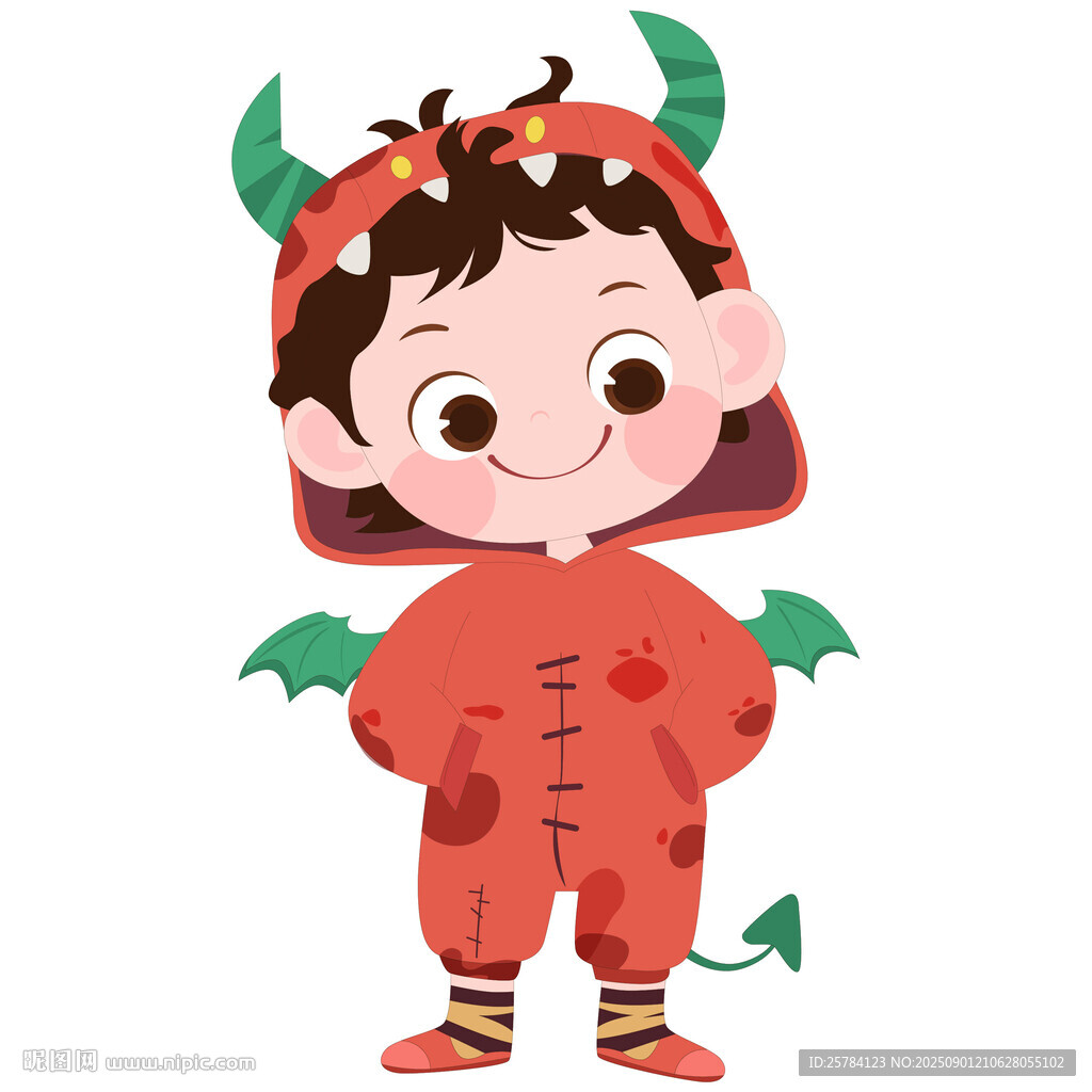 万圣节穿恶魔服装可爱男孩插画