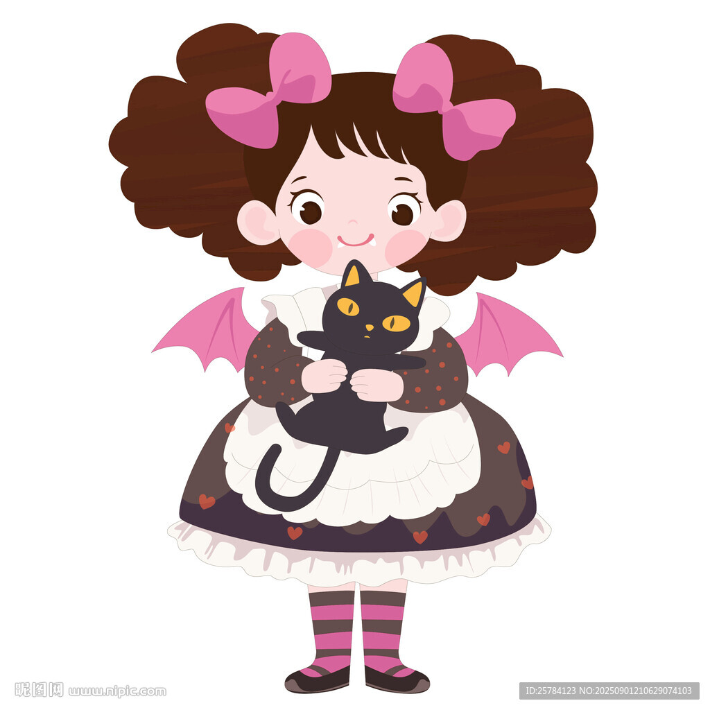 万圣节小魔女服装抱着黑猫女孩