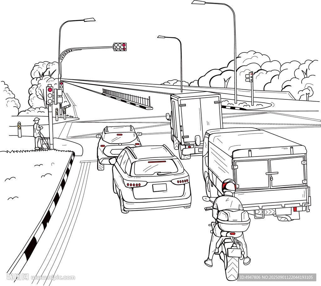 城市道路车辆行驶场景 矢量图