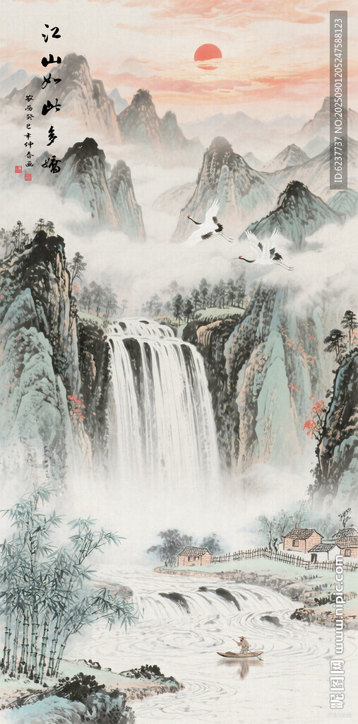 竖幅玄关山水画