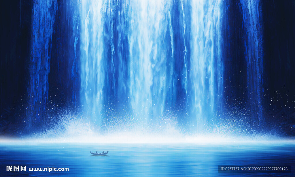 招财瀑布山水画