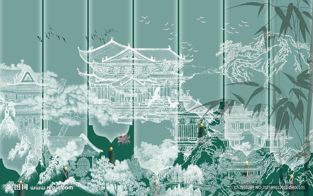 中式水墨风古建筑景观图