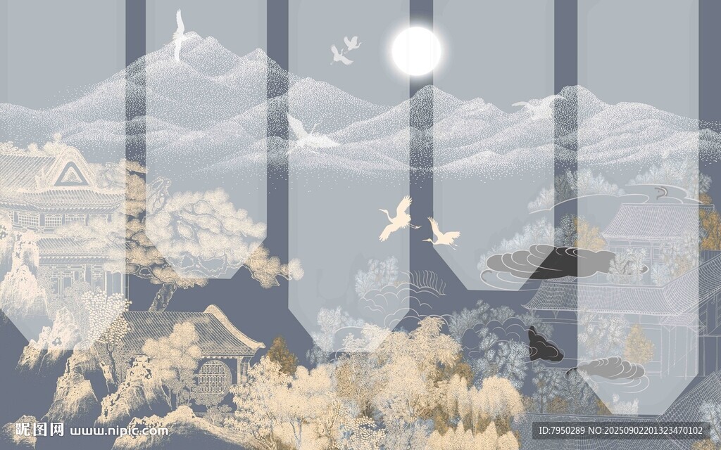 中式山水意境插画