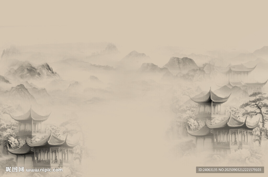中式山水屏风画