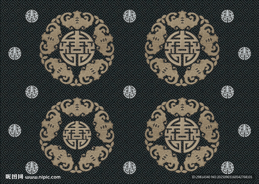 刺绣蝙蝠纹 寿字图案