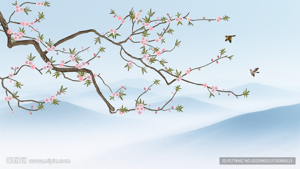 工笔花鸟背景墙