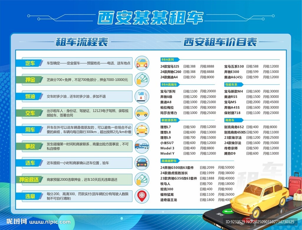 租车价目表