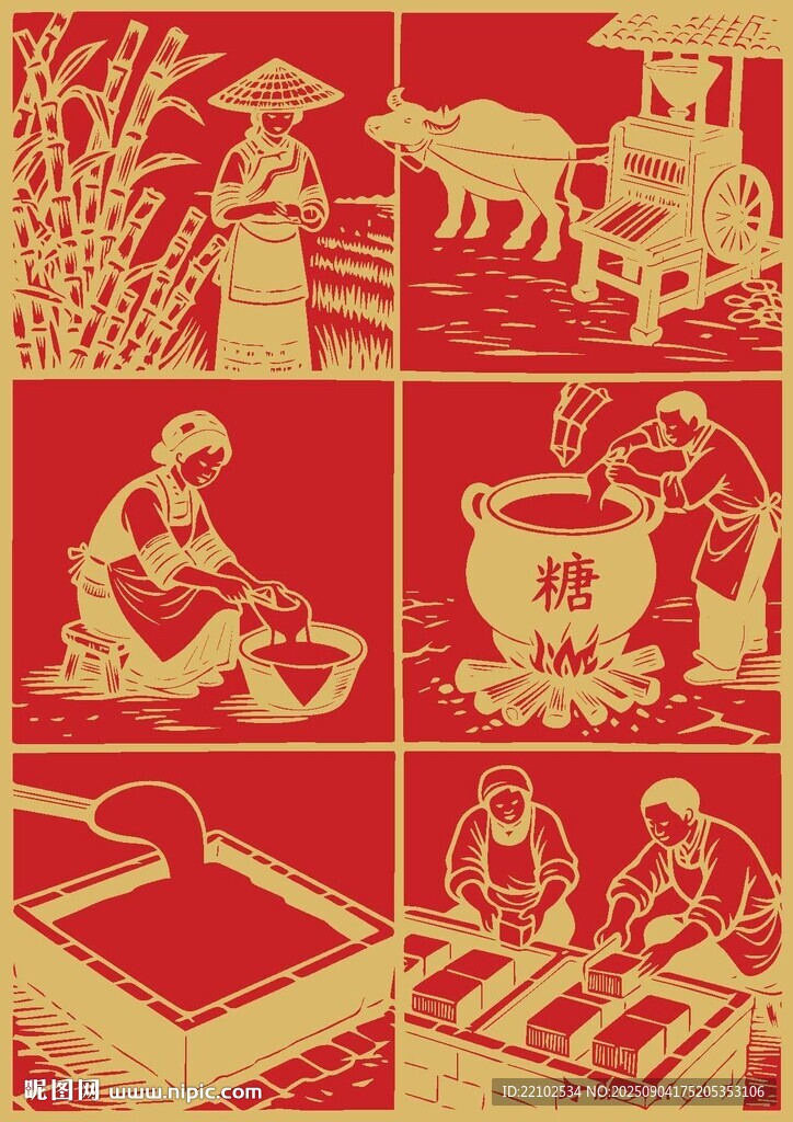 熬糖制糖工艺流程矢量插图
