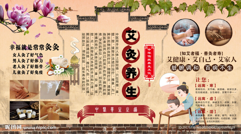 艾灸养生背景墙