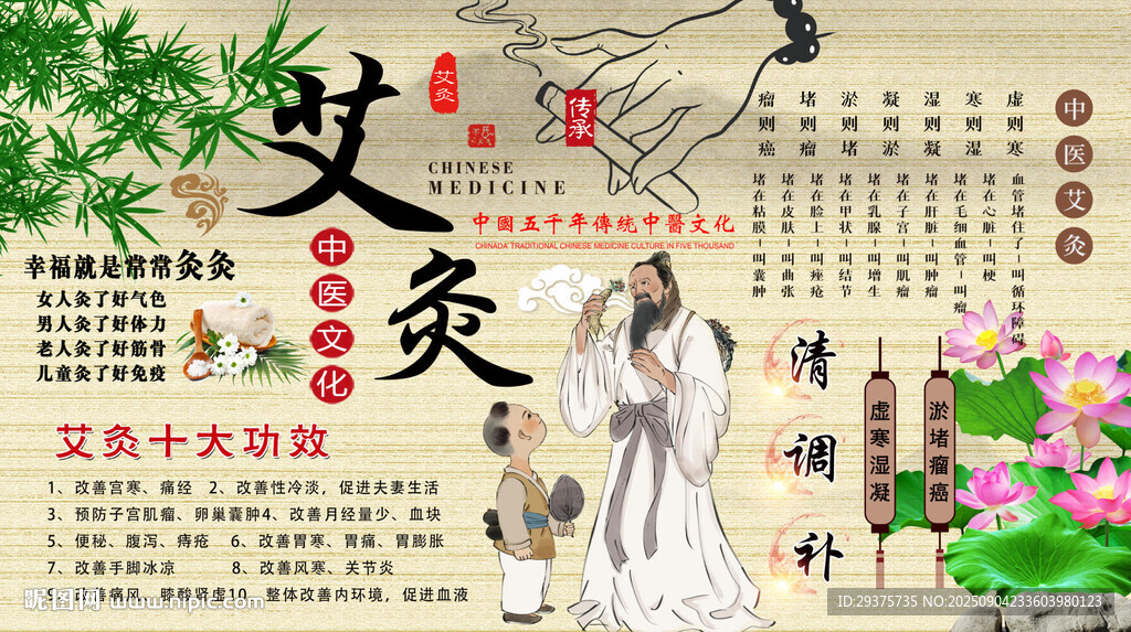 艾灸养生背景墙