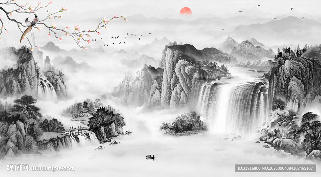 国画水墨山水画