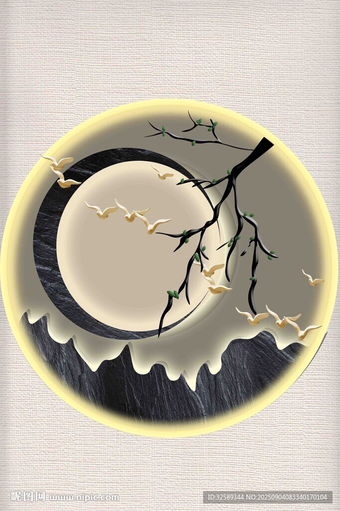 月夜树枝装饰画