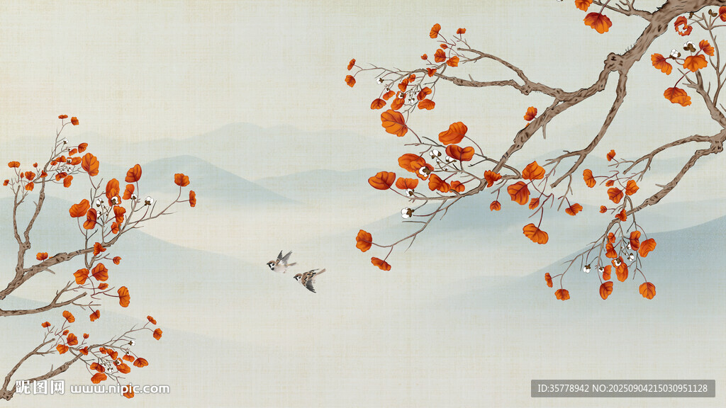 山水花鸟背景墙