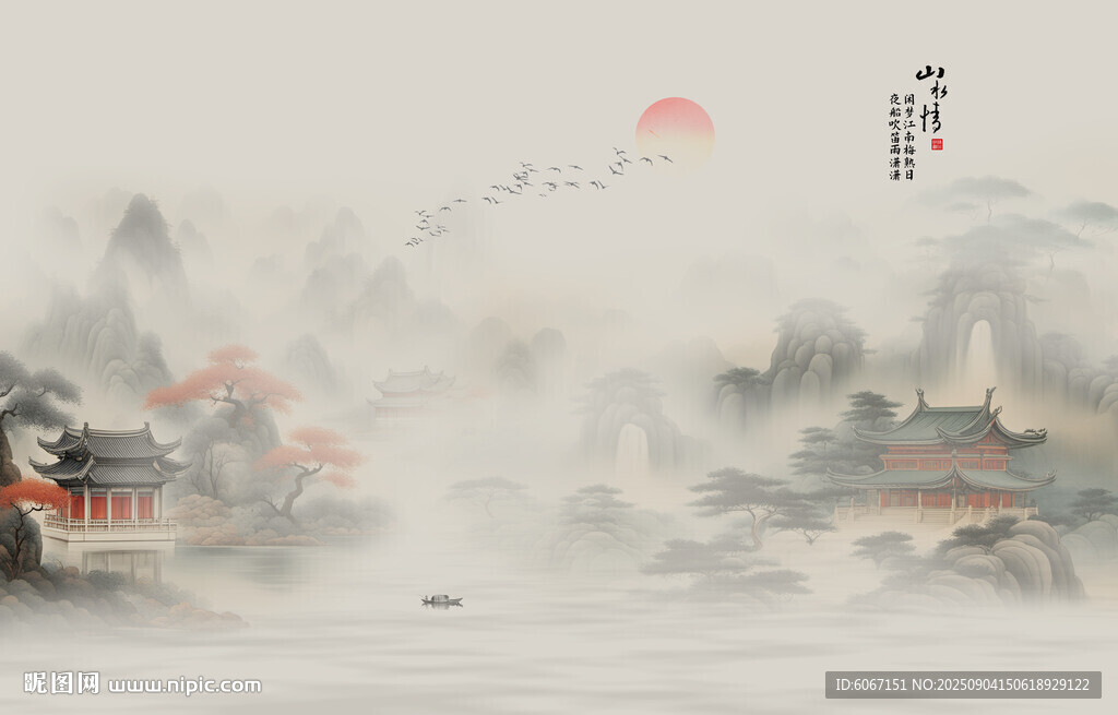禅意水墨山水画
