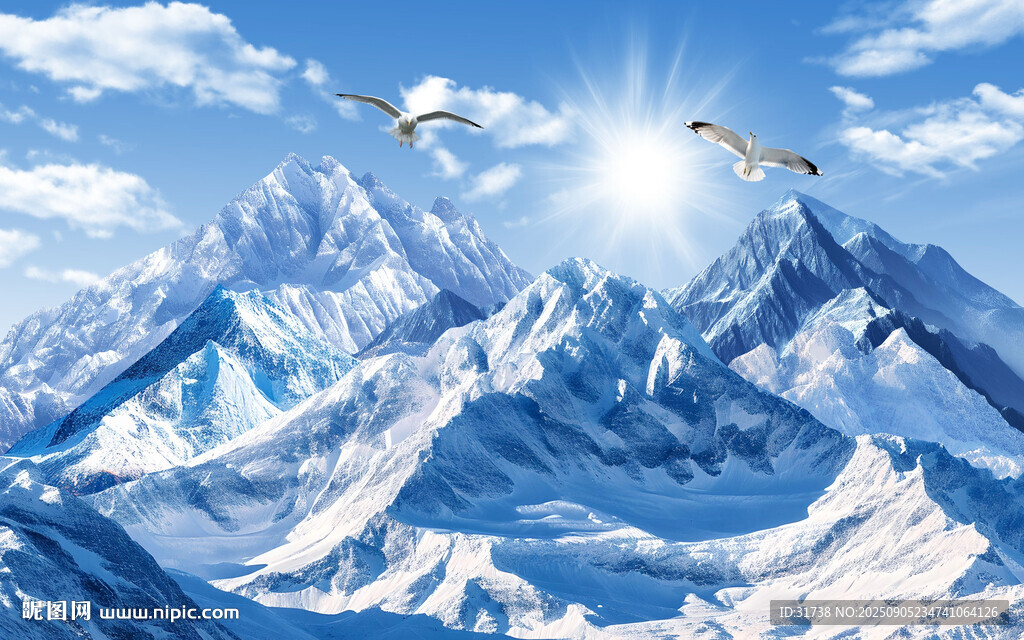 蓝天雪山装饰画背景图