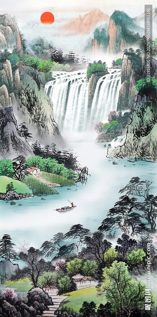 竖幅玄关山水画