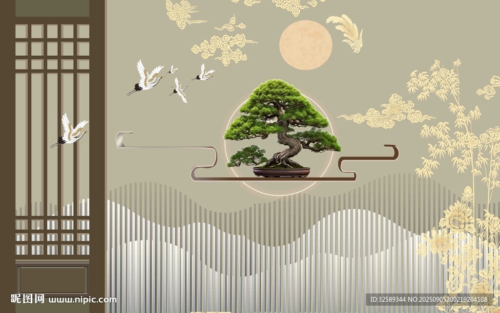 中式山水盆景意境图