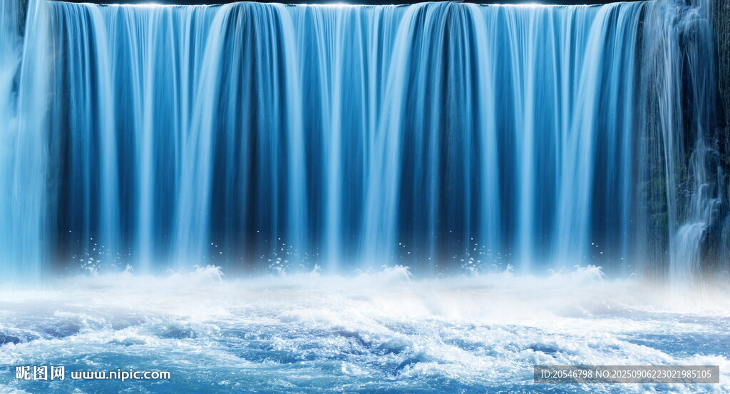 招财瀑布山水画