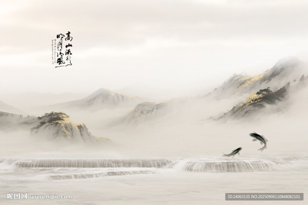 新中式水墨山水背景墙