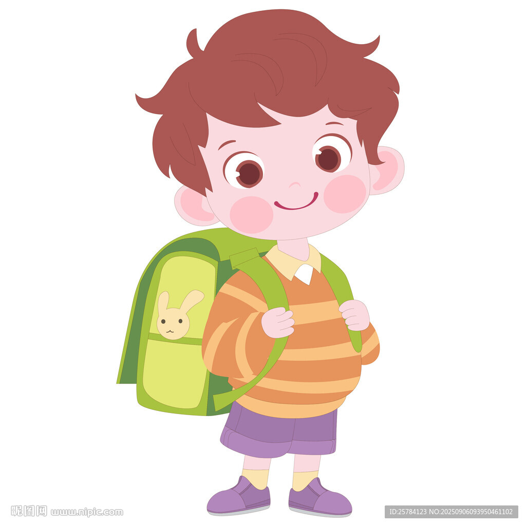 开学季卡通背兔子书包去上学男孩