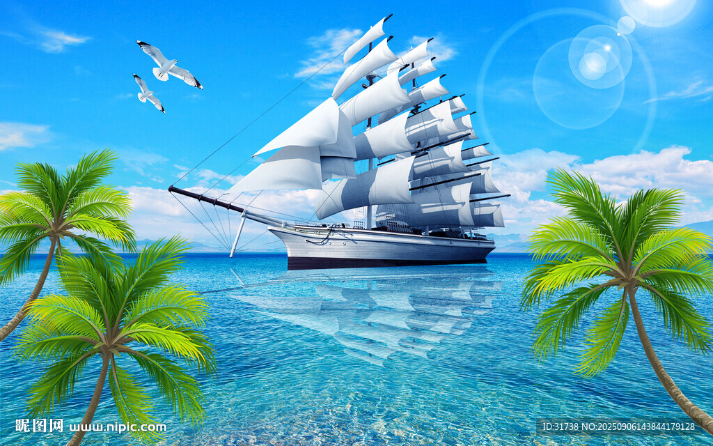 大海椰树背景墙