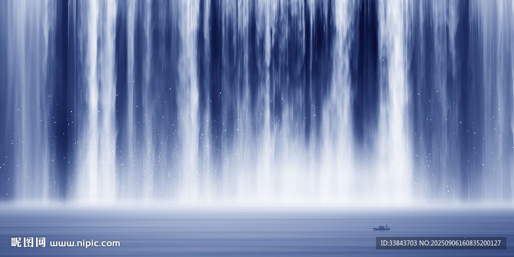 招财瀑布山水画