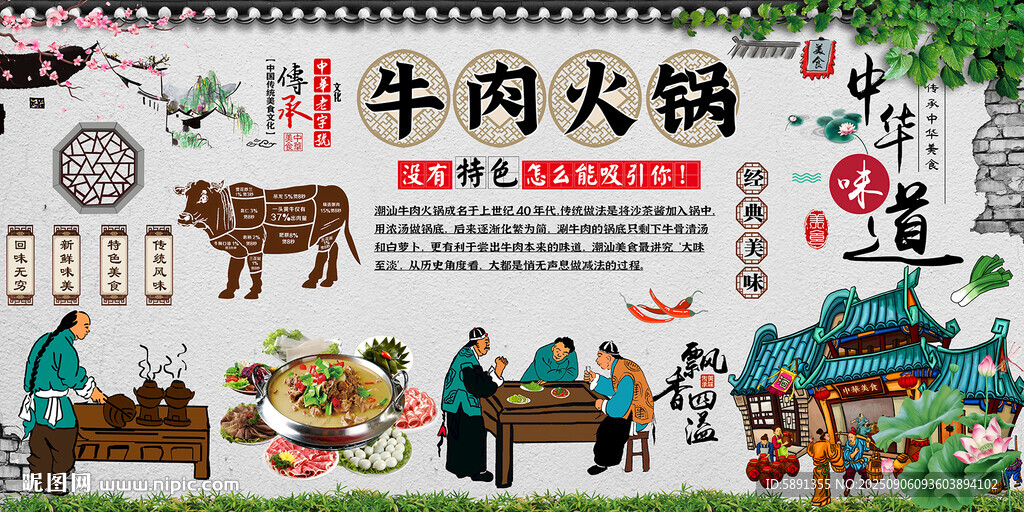 牛肉火锅背景墙