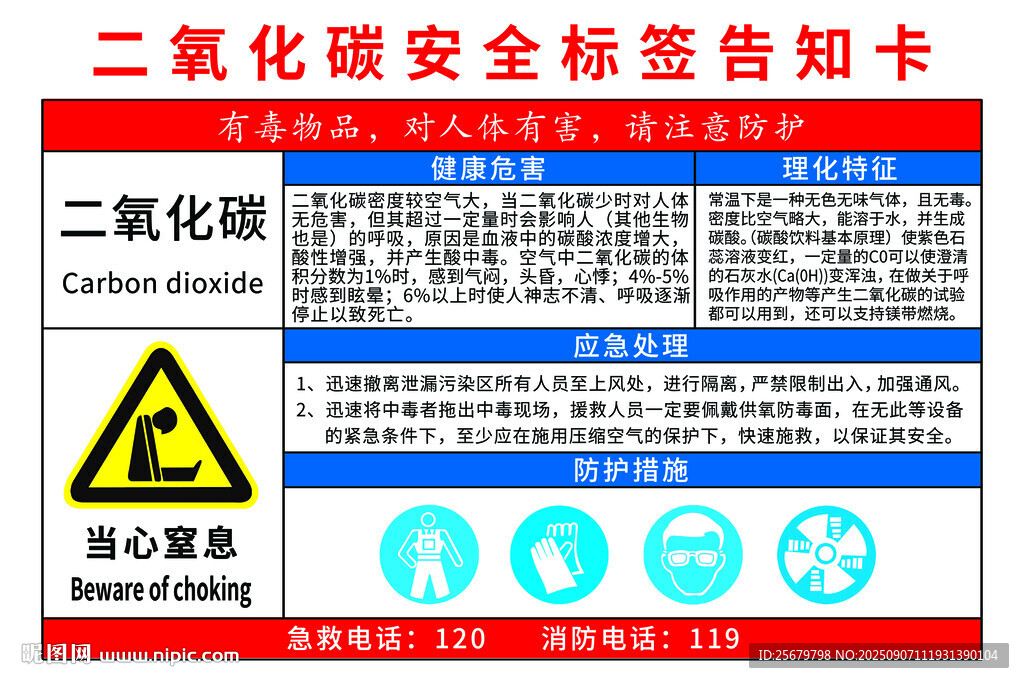 二氧化碳安全标签告知卡