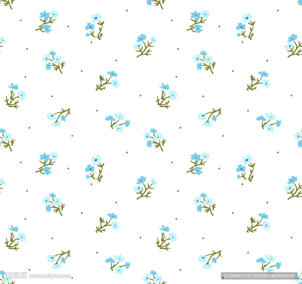蓝花白色背景花卉图案