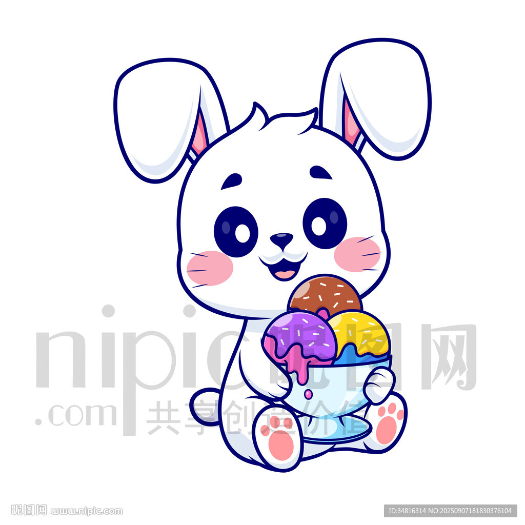 可爱兔子享用美味冰淇淋