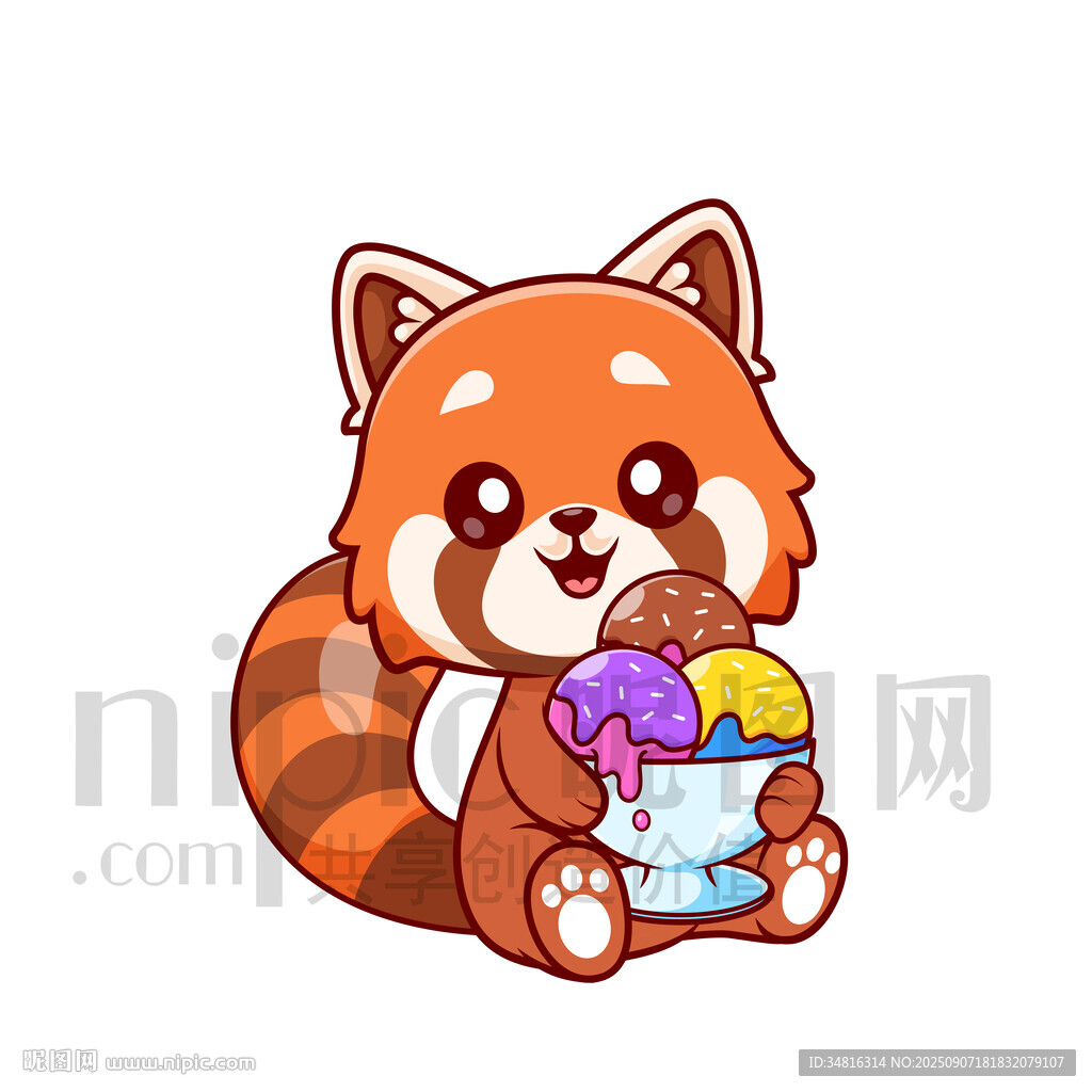 小熊猫开心吃冰淇淋