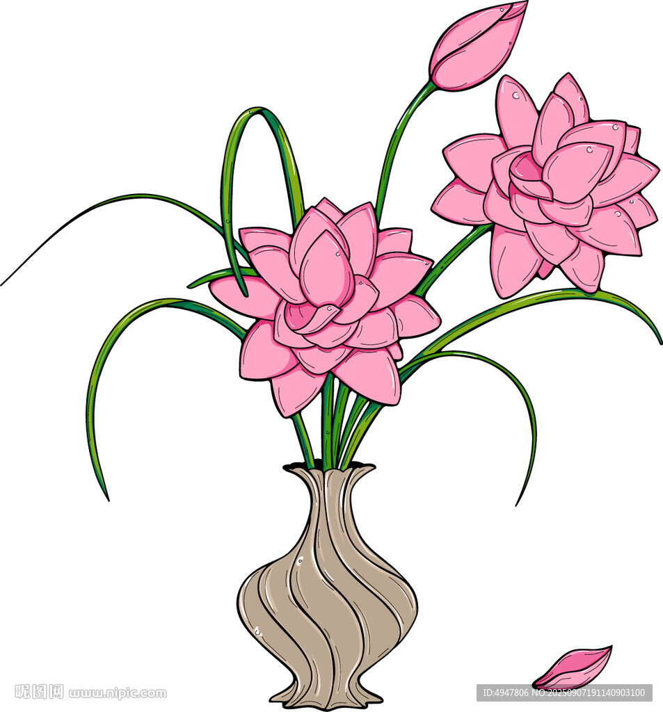 花瓶中的粉色花卉插画 矢量图