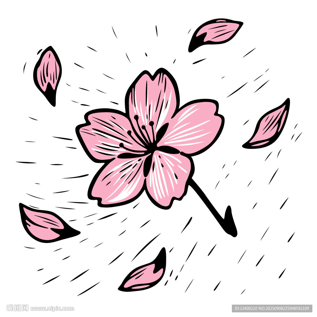 手绘飘逸樱花插画素材