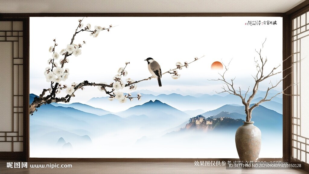 中式山水背景墙
