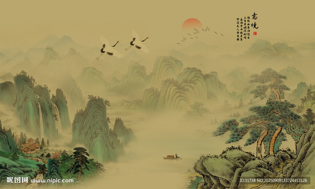 古风山水画背景画壁画