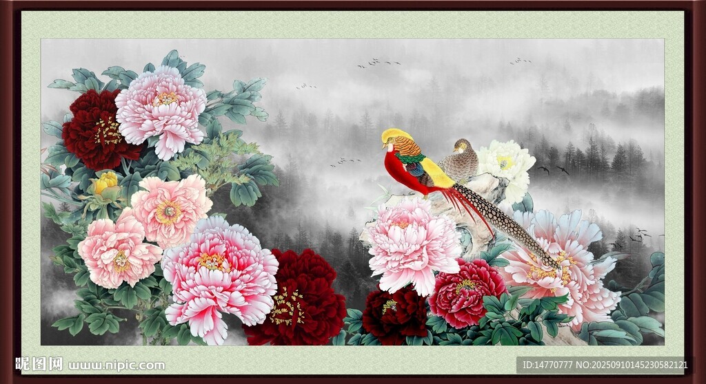 花鸟图牡丹与锦鸡