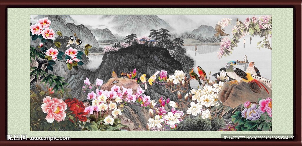 国画花鸟山水图